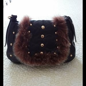 The Find Fur Trimmed Leather Bag